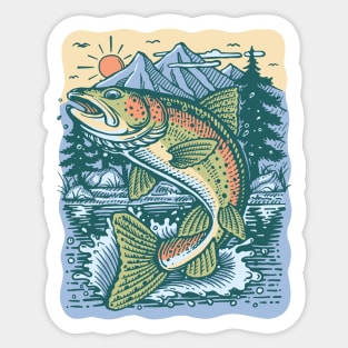 Jumping Trout At Sunrise Sticker